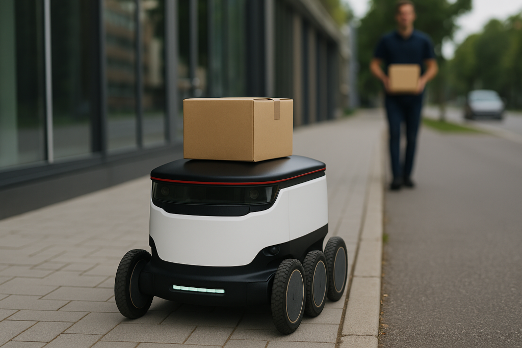 Robot de livraison autonome sur un trottoir européen